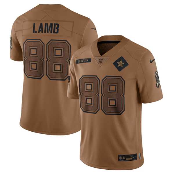 Men%27s Dallas Cowboys #88 CeeDee Lamb 2023 Brown Salute To Service Limited Football Stitched Jersey Dyin